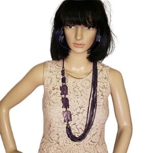 Fabulous Purple! Vintage Elephant  Wooden Bead Necklace Set